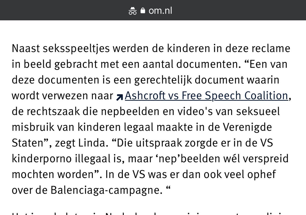 KuypersMarieke's tweet image. Vreemd bericht op de website van @Het_OM waarin ze verwijzen naar een controversiële Balenciaga campagne. Er zouden kinderen met seksspeeltjes in beeld gebracht zijn en een document dat nepbeelden van kindermisbruik legaal maakte. Dat klopt alleen niet. om.nl/actueel/nieuws…