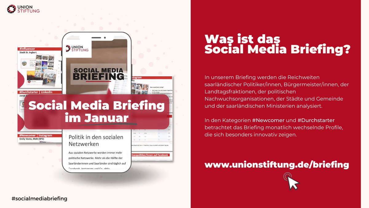 Zum Start ins Wochenende ist unser #SocialMedia Briefing #Politik #Saarland online gegangen📱
Unsere Durchstarter, Newcomer und Influencer 🚀
👉 Zum Briefing: 
unionstiftung.de/wp-content/upl…