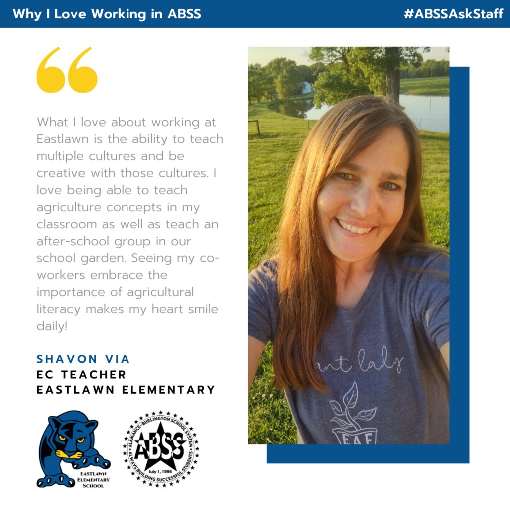 Shavon is an EC Teacher and Garden Club Director at Eastlawn Elementary. Find out what she loves about working in ABSS! #ABSSAskStaff