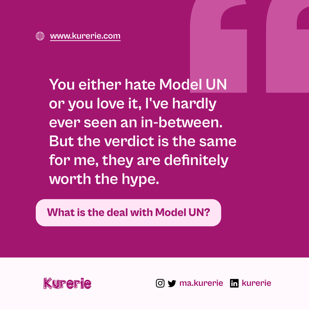 makurerie's tweet photo. Model United Nations, you either hate them or you love them. There is no in-between.
In our latest article, @zuluuwolloh tells us why she thinks everyone should do a MUN at least once in their life!
#modelunitednations #muns #kurerie #makurerie #SDGs #changemakers #socialimpact https://t.co/VygeZeTyoR