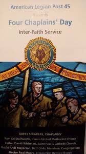 AmericanLegion's tweet photo. The bravery of the four chaplains leads The American Legion to call for their Medal of Honor recognition. American Legion posts worldwide continue to conduct annual #FourChaplainsDay ceremonies in early February to honor them. https://t.co/ozEpbep7xW