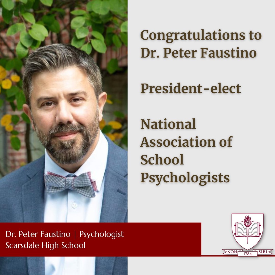 Congratulations to  Scarsdale High School Psychologist @Dr_Faustino, who has just been elected President of the @nasponline! What an honor! #SchoolPsychology #ScarsdalePride #ScarsdaleHSPride