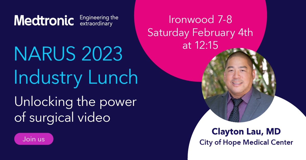 Attending #NARUS2023? Tomorrow, 4th of February, we invite you to hear from Dr <a href="/ClaytonLauMD/">Clayton Lau</a> how he's been unlocking the power of surgical video at the Industry Lunch at 12:15pm.
Location: Ironwood 7-8

#futureofsurgery #robotics #digitalsurgery
lnkd.in/e_J3v7Kj