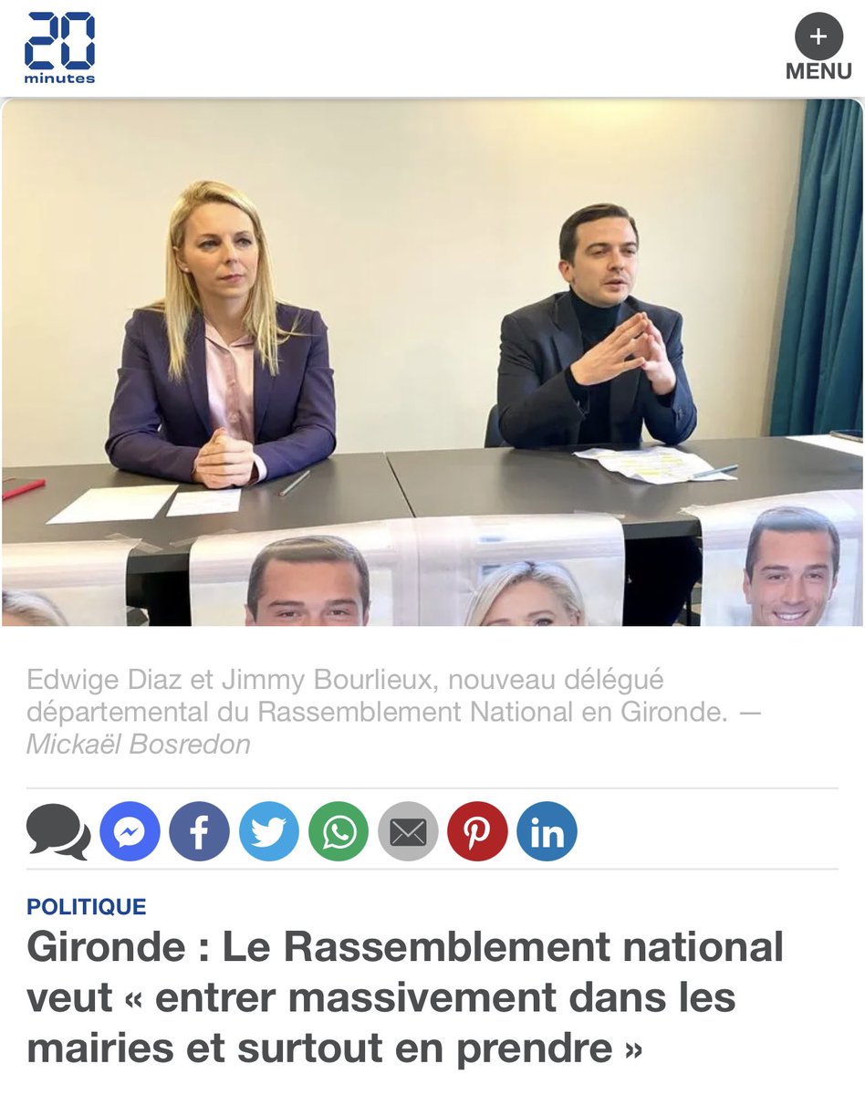 📰 « Lors des #Municipales2020, nous avions réalisé une belle performance en #Gironde avec 25 listes. En 2026, l’objectif est d’en faire ➕, dans ➕ de territoires. » Et pas seulement dans les secteurs ruraux où le @RNational_off est implanté. 

m.20minutes.fr/amp/a/4019044