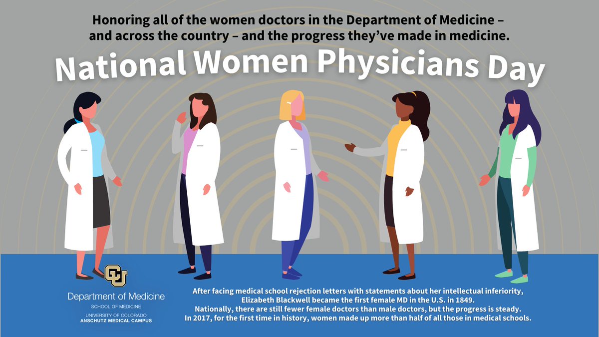 Honoring all of the women physicians in the Department of Medicine, and across the U.S., and the progress they've made.
1849—Elizabeth Blackwell became the 1st female MD in the U.S.
2017—Women made up >1/2 of all those in medical schools.
#WomenPhysiciansDay #WhatADoctorLooksLike