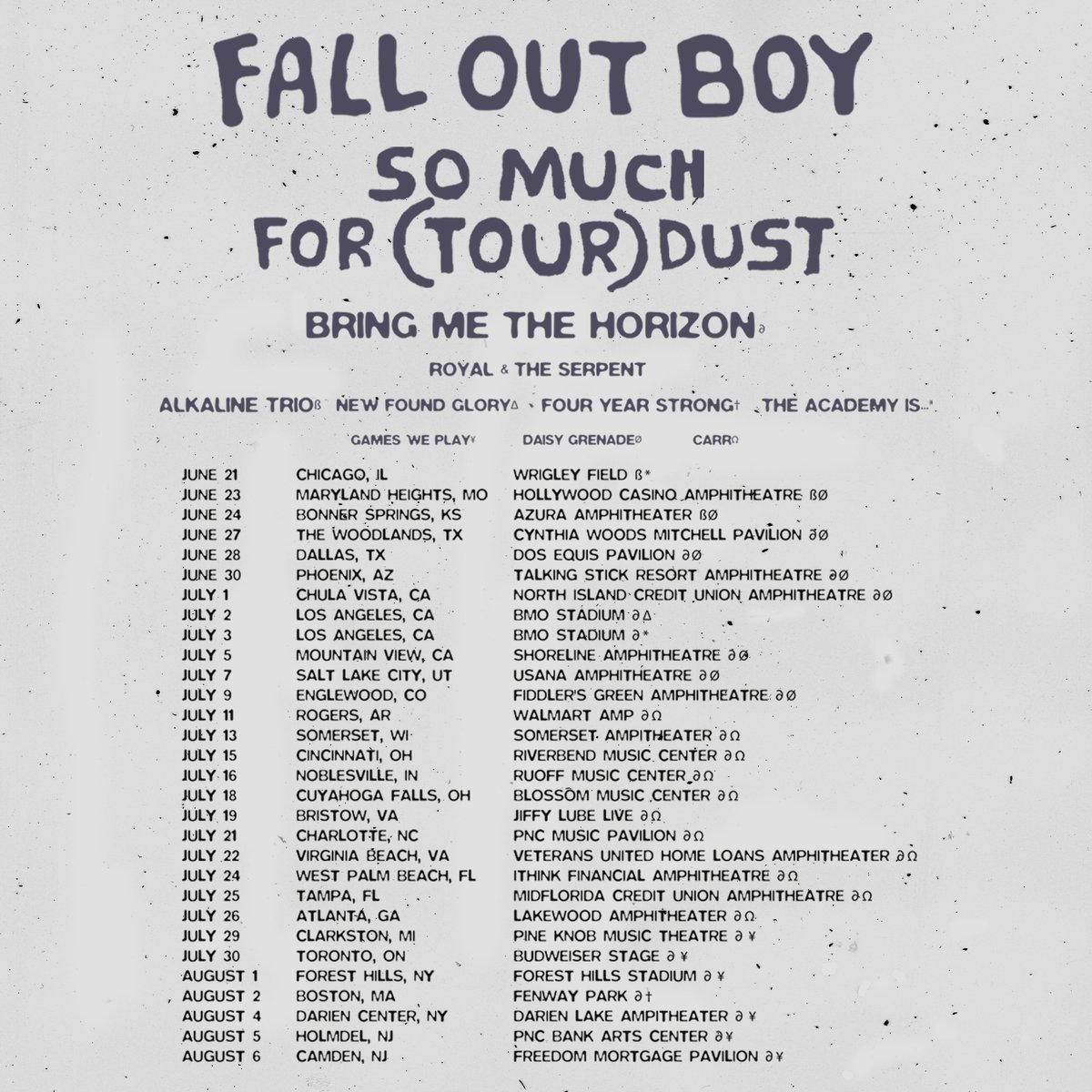 falloutboy's tweet photo. yes it's early, ✨⭐✨ no, you're not dreaming ✨⭐✨

all the dates for So Much For (Tour) Dust (including the 2nd LA show) go on sale TODAY at 10am local https://t.co/uI1HzLyhUL https://t.co/EIw7fSgu56