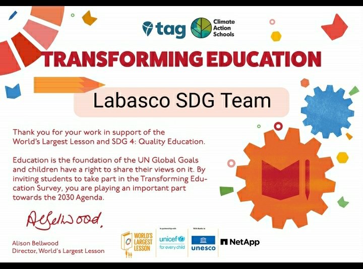 Proud to have my students ideas shared in this important work to #TransformEducation! We are taking action for people and the planet through the #SDGs! <a href="/TakeActionEdu/">Take Action Global</a> <a href="/TheWorldsLesson/">World's Largest Lesson</a> #ClimateActionEdu #GlobalGoals <a href="/UNICEF/">UNICEF</a> <a href="/UNESCO/">UNESCO 🏛️ #Education #Sciences #Culture 🇺🇳</a>