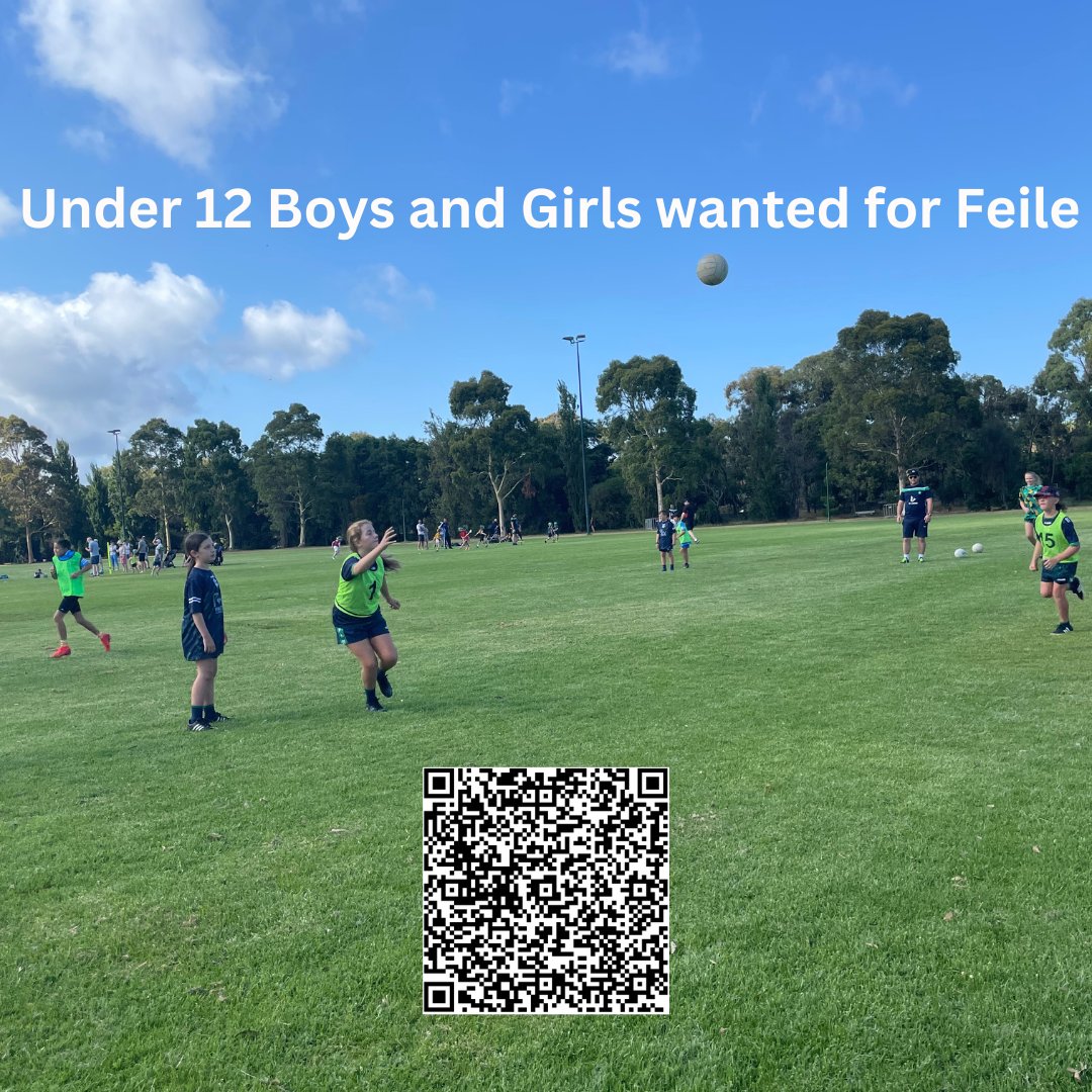 Do you have a child born between 2011 and 2012? Would they like to represent Victoria in the first ever Feile in Australia ever? Then sign them up today using the QR code, or by using the following link.

docs.google.com/forms/d/e/1FAI… 

Spots are limited, so get in quick!