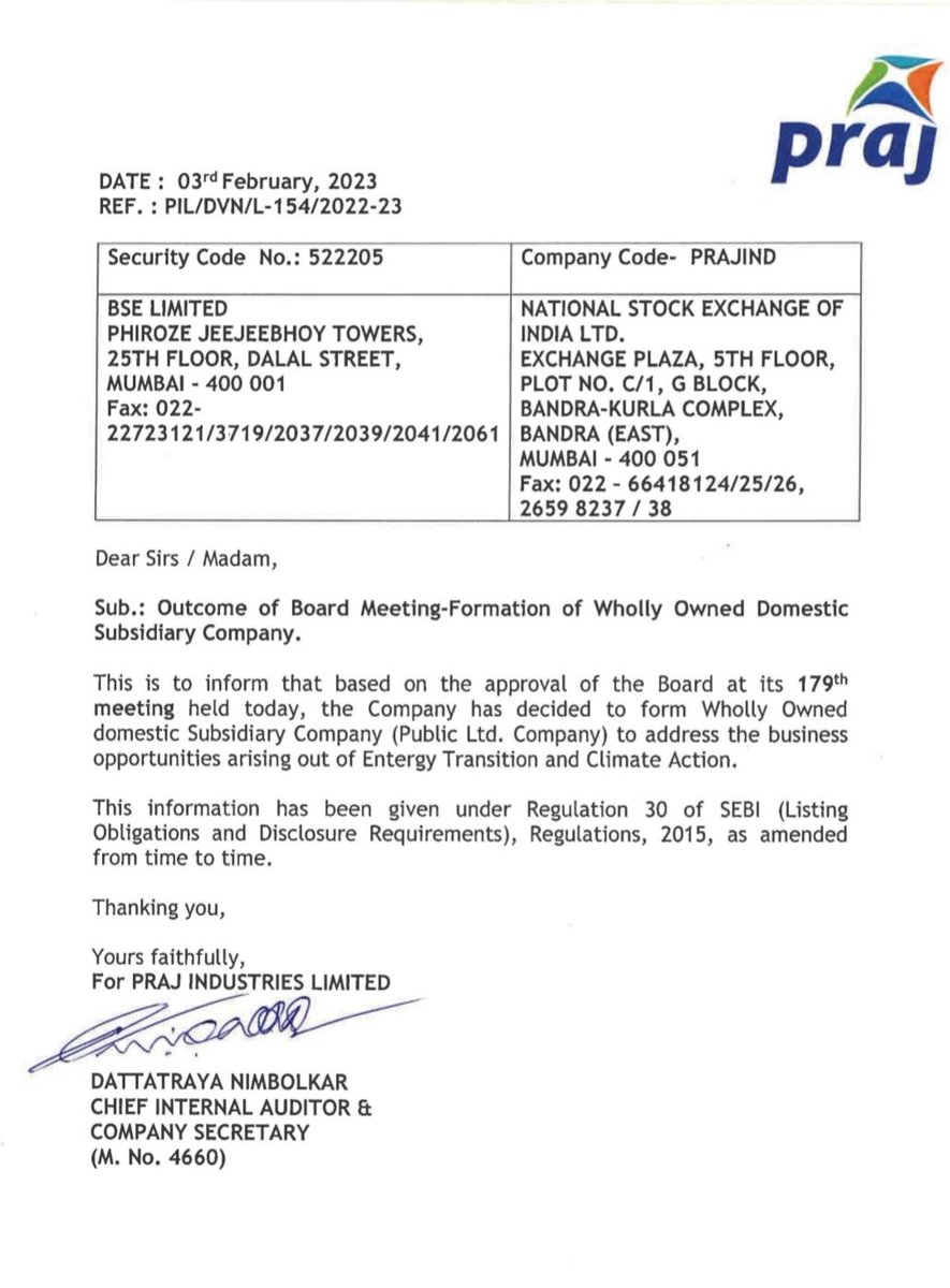 GEMSQUEST's tweet photo. Woahhh Praj industries #prajind
Setup of Wholly owned domestic subsidiary for opportunities in Energy Transition & Climate action..
What's in store???
Green Hydrogen?? Sustainable raw materials???
#greenenergy #bioeconomy #biomobility #circulareconomy #StockMarket #stocks https://t.co/EV0cfpAudE