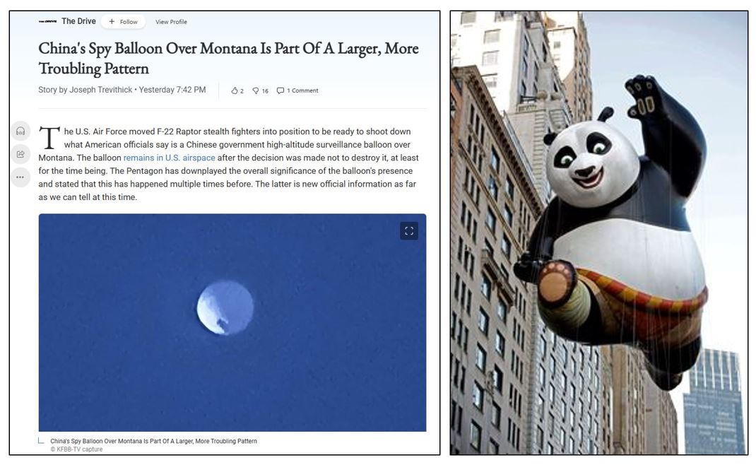 U.S. threatens to release Kung Foo Panda balloon in response to Chinese spy balloon