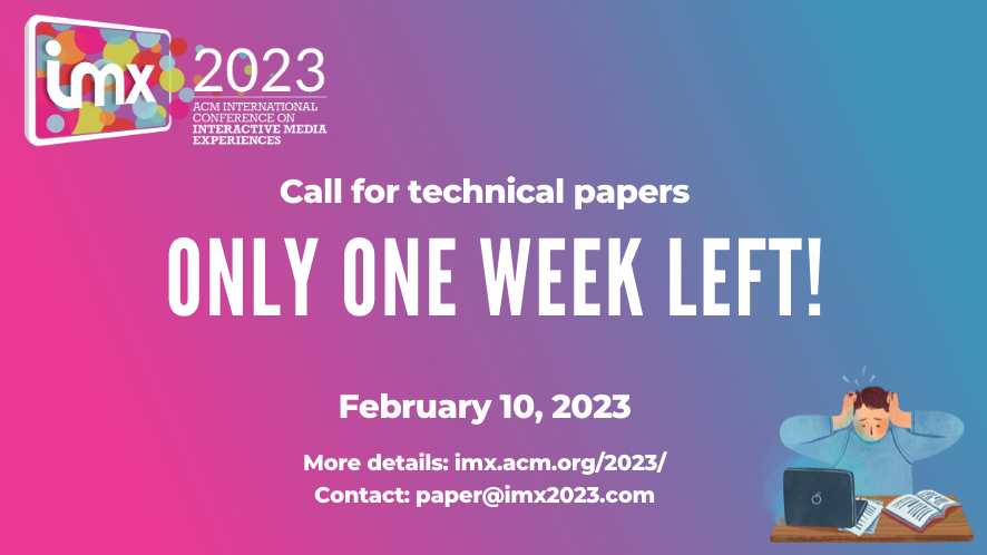 Don't miss the ACM #IMX2023 call for papers! See imx.acm.org/2023/ for more details 📣

Deadline: February 10
Conference: 12-15 June 2023 (Nantes, France) 🇫🇷

#ACM #multimedia #cfp #conference #Nantes #France #technicalpapers