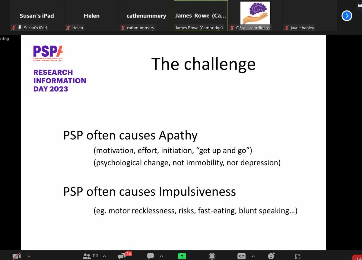 PSPAssociation's tweet photo. First up during session 3 is Professor James Rowe who is joining us to speak about NORAPS study which is looking into treating apathy and impulsivity in people living with PSP & CBD.
It is hoped this could improve the outcome of living with the illnesses
#PSPAResearch https://t.co/UMhWzWwjGp