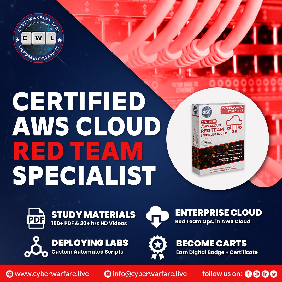 cyberwarfarelab's tweet image. If you are seeing this, This is your chance to become &quot;Certified AWS Cloud Red Team Specialist (CARTS)&quot; and showcase your certificate to skill-up your career ⚔

To Enroll Now Visit : cyberwarfare.live/courses/certif…
Email: info@cyberwarfare.live

#carts #awsredteam #redteam #cyberwarfare