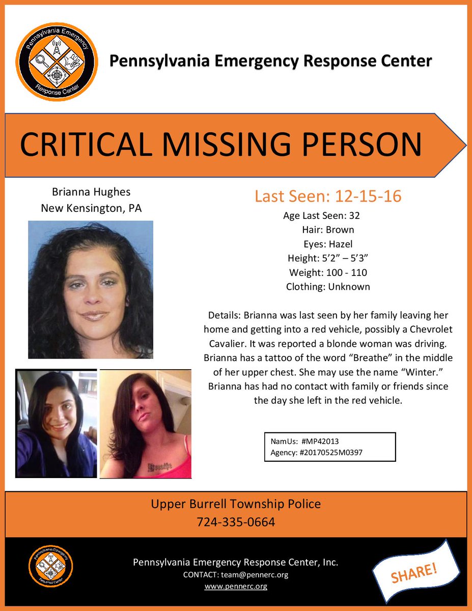 Penn_ERC's tweet photo. #briannahughes #missing #missingperson #RT #everysharehelps #coldcase #newkensington #Pennsylvania  #pennerc #sotheyallcomehome https://t.co/OHpglObNLs