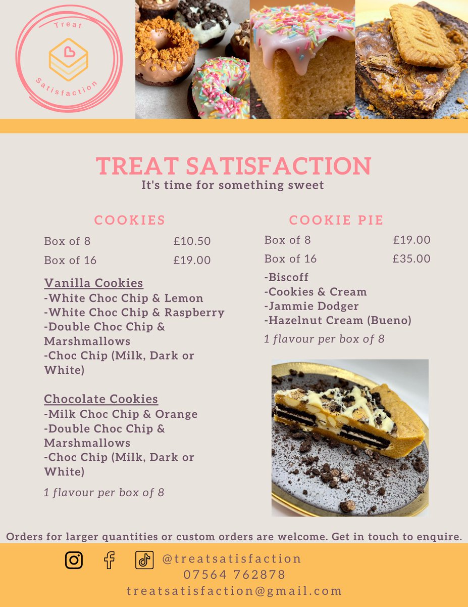 TreatSatisfact's tweet photo. 🧡Menu - 3 pages of deliciousness🧡

#friday #menu #dessert #cakes #brownies #food #snacks https://t.co/VhBqdBD9qD