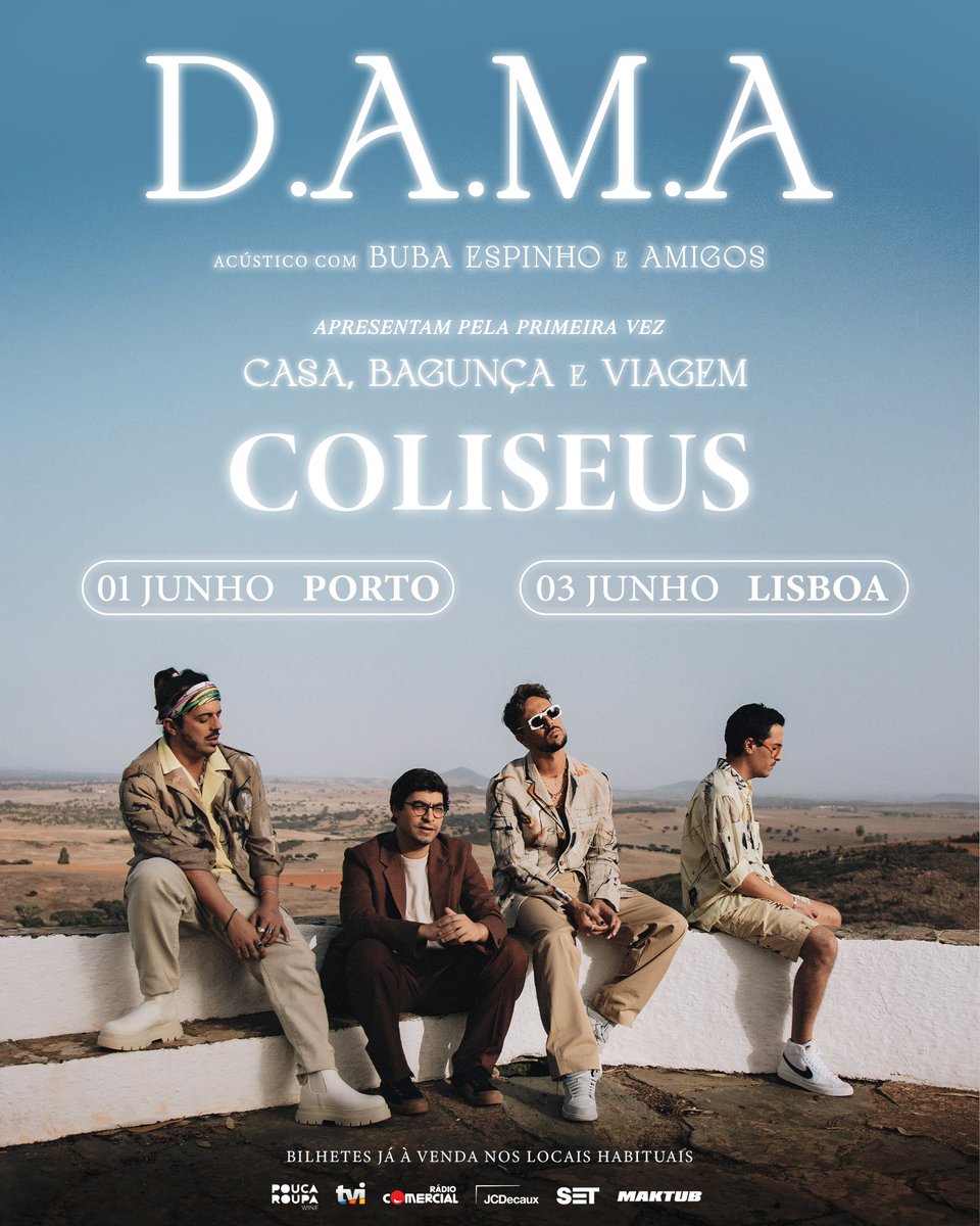 🎟️ 1 de Junho - Coliseu do Porto
🎟️ 3 de Junho - Coliseu dos Recreios 
get your tickets faaaast

linktr.ee/dama_oficial