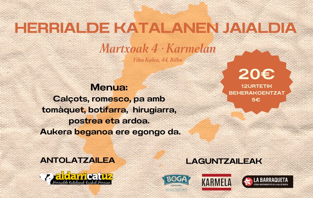 aldarricatuz's tweet photo. Aldarricatuz berriro hasi da, eta horregatik, Martxoak 4an calçotada eta jaialdi bat antolatuko dugu. Eros dizakezu tiketak onlinen ere https://t.co/FhSlbdjR4z. Eta animatzen bazara antolakuntzarekin laguntzeko, idatzi mesedez aldarricatuz@gmail. Ikusteko berriro gogo handi dugu! https://t.co/0LeBhIY2LE