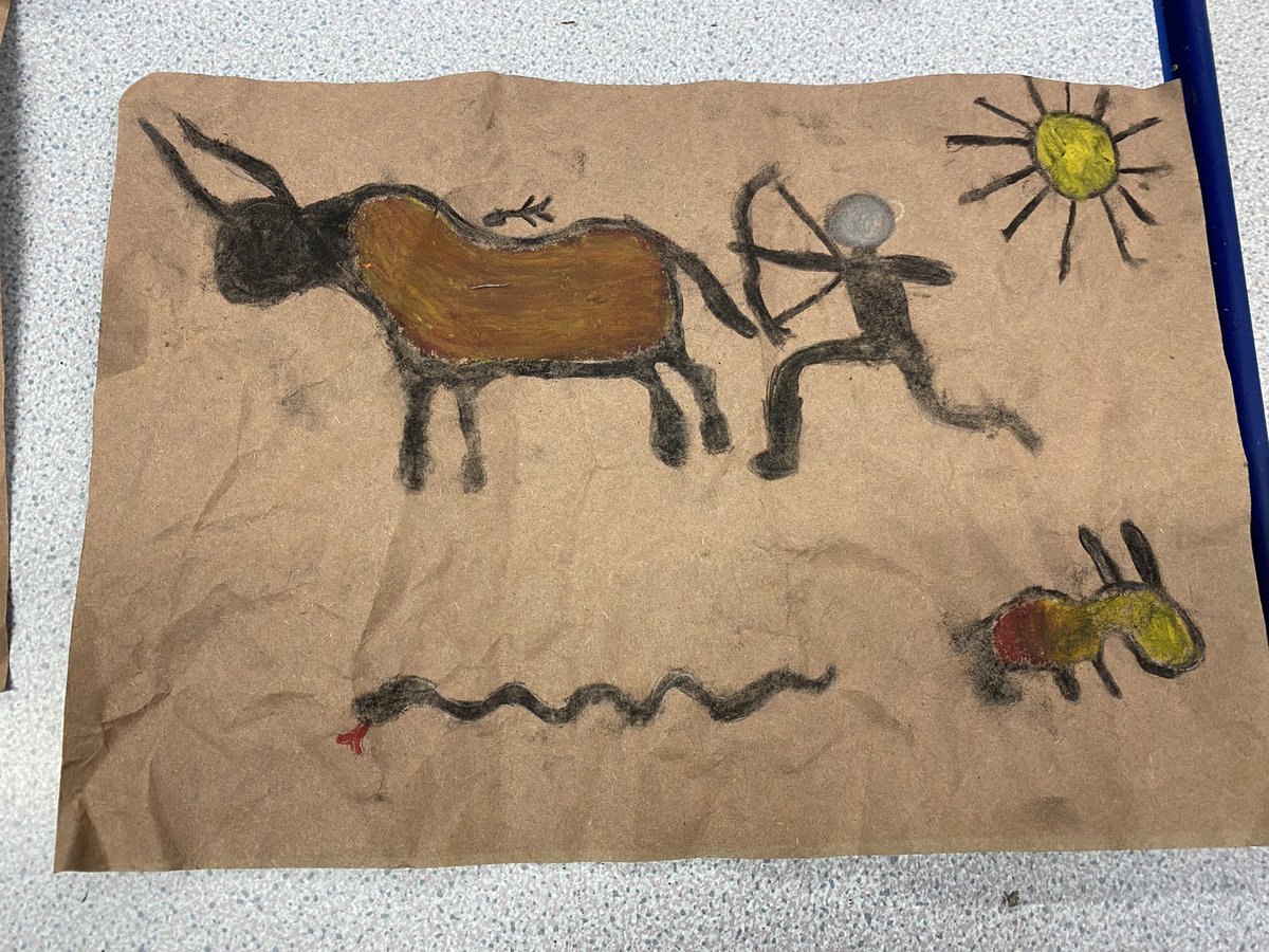 Pennardprimary's tweet photo. Inquiry Based Learning - Dosbarth Three Cliffs have been finding out about Prehistoric art with Ms Chilsom today! Diolch! #pennExp https://t.co/i2ioX1JsZY