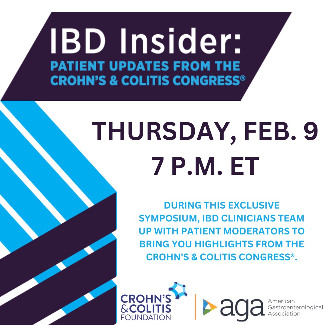 IBDesis (@ibdesis) on Twitter photo 📢 Calling all #IBD patients & caregivers 📢
Join @crohnscolitisfn & @amergastroassn this Thurs, Feb 9th at 7pm EST / 4pm PST for IBD Insider!
As an added bonus, we have <a href="/sabpeds/">Sabina Ali,MD</a> & <a href="/ownyourcrohns/">Tina Aswani-Omprakash, MPH</a> sharing updates from #CCCongress23! 🙌🏽
Register here: crohnscolitisfoundation.org/ibdinsider 📢 Calling all #IBD patients & caregivers 📢
Join @crohnscolitisfn & @amergastroassn this Thurs, Feb 9th at 7pm EST / 4pm PST for IBD Insider!
As an added bonus, we have <a href="/sabpeds/">Sabina Ali,MD</a> & <a href="/ownyourcrohns/">Tina Aswani-Omprakash, MPH</a> sharing updates from #CCCongress23! 🙌🏽
Register here: crohnscolitisfoundation.org/ibdinsider