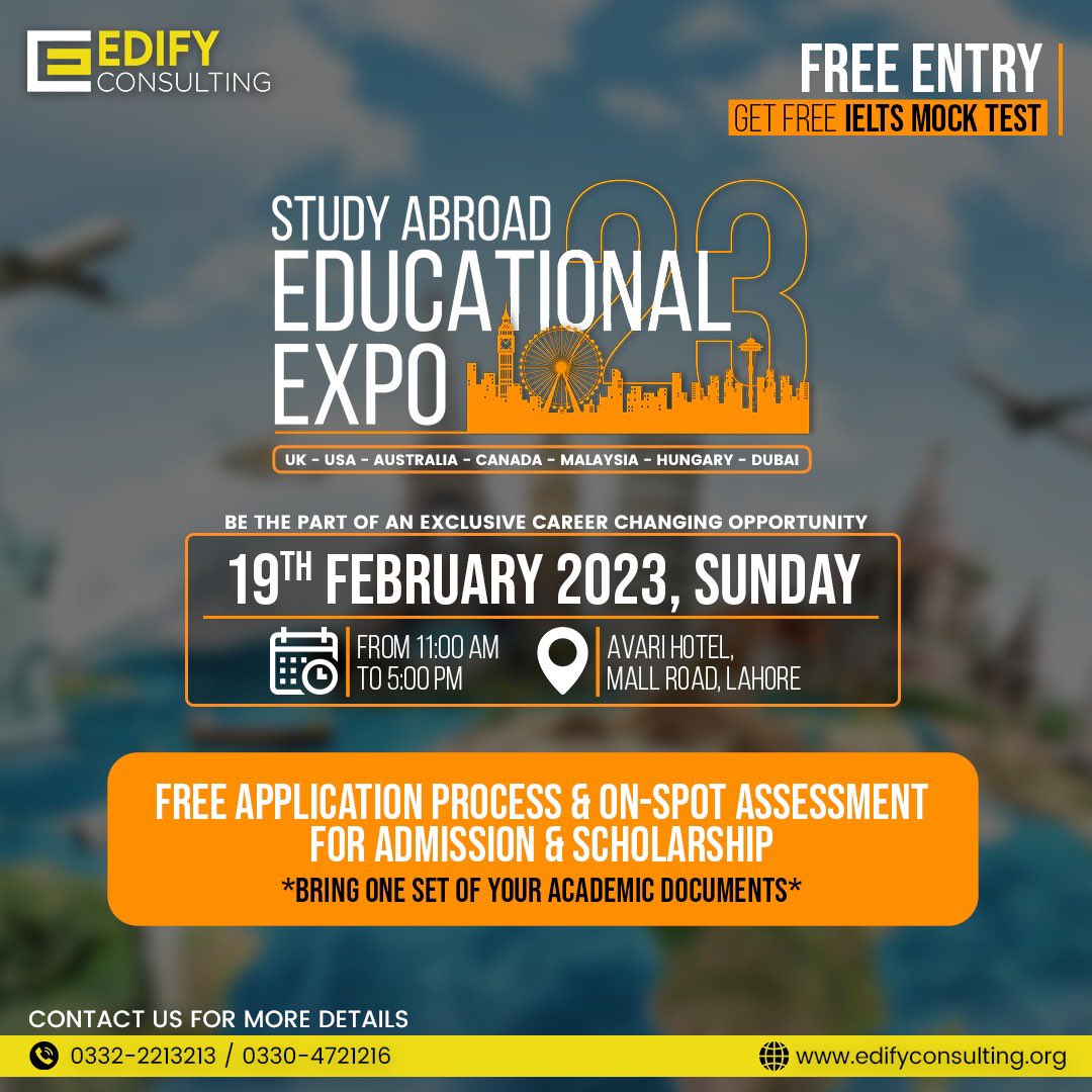 Join #edifyconsulting #studyabroad expo in #lahore. #emporium #avarihotel