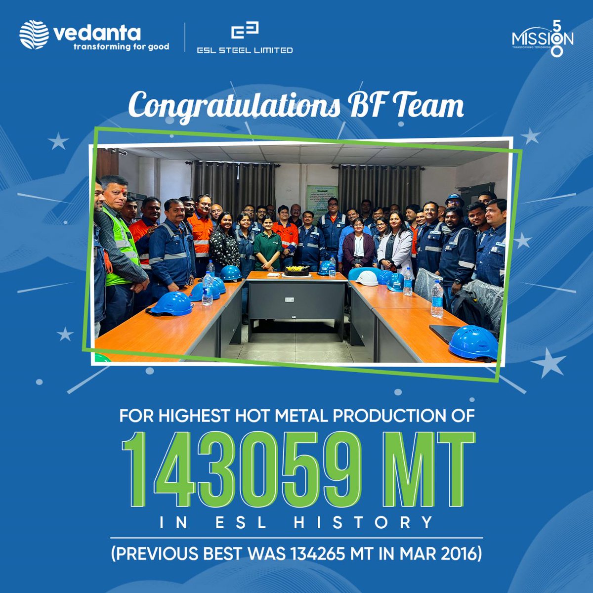 ESLSteelLimited's tweet photo. A FABULOUS JANUARY!   

Congratulations to our BF Team, Rolling Mills Team, and Sinter Team for giving a power-packed performance and creating history in the books of @ESLSteelLimited! 

#WeAtESL #TransformingForGood https://t.co/kBAFObu2JW