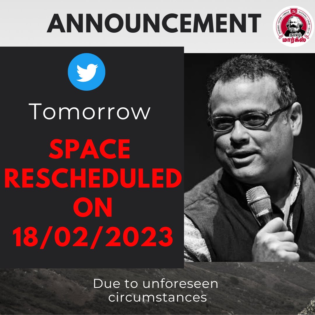 tamilmarxorg's tweet image. Announcement📢

Due to unforeseen circumstances we&apos;re going to have to postpone our space on &quot;Role of imperialist countries in climate crisis&quot; to 18/02/2023. Sorry for inconveniences, stay tuned for more updates. - @tamilmarxorg

@vijayprashad #Space #Rescheduled
