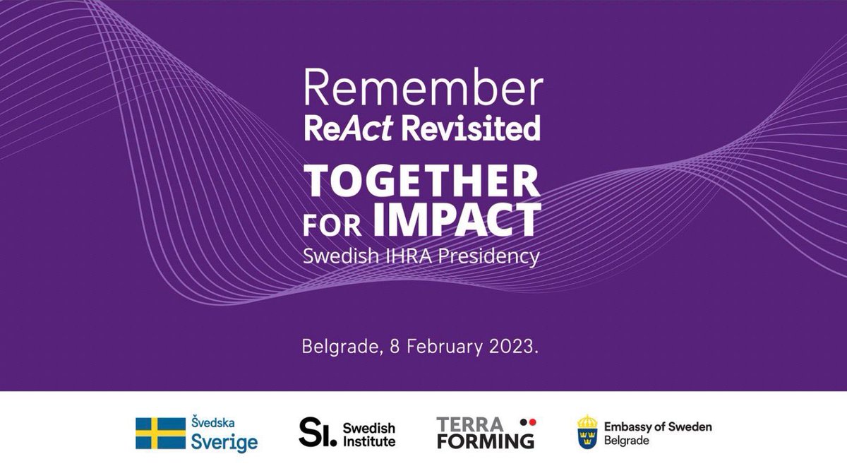 SweAmbBelgrade's tweet photo. Next week, in collaboration with @earthshapers, Sweden 🇸🇪 is proud to hold the #RememberReAct Revisited – Together for Impact conference on #HolocaustRemembrance in central Belgrade from 12:30 to 17:00 local time. Welcome to follow the event: https://t.co/ipd0aqLqLE @TheIHRA https://t.co/5oV5t6yMeI