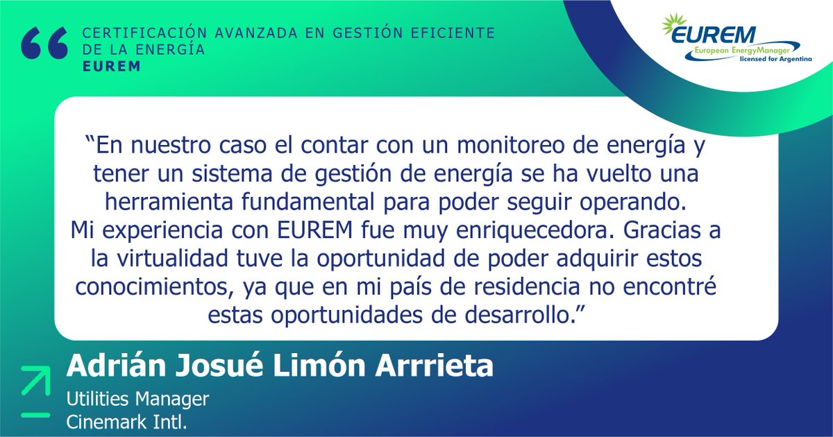 ahkargentina's tweet photo. 💥 #EUREM te permite capacitarte en #EficienciaEnergética y #EnergíasRenovables desde cualquier parte del mundo.
⏰ ¡Aprovechá la inscripción temprana durante el mes de febrero y obtené un 15% de descuento!
🔗 Más información: https://t.co/rFAVtFQtor https://t.co/A9lyQTkb72