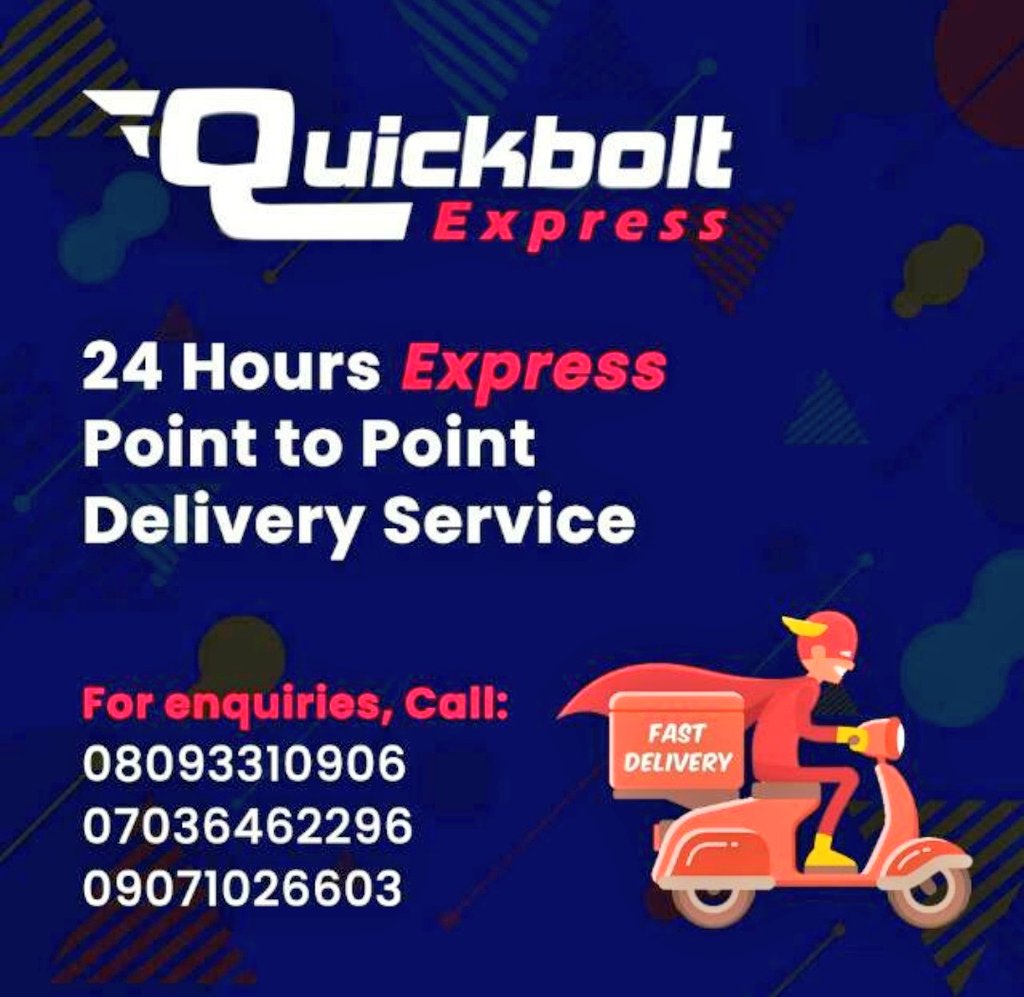 _daeze_'s tweet photo. For reliable, quality and budget friendly logistics services, contact #QuickBolt logistics
#DispatchServices #Lagos #Reliable https://t.co/Hr5ZrGdmHj