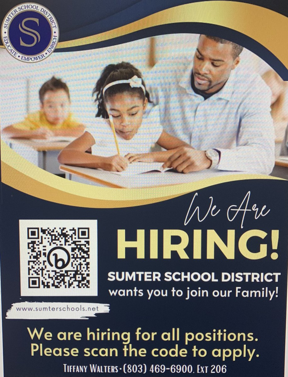 KatherineSpign1's tweet photo. Join the Sumter School District Family! #SumterSDProud #joinourSSDfamily #ADEtheplacetoBEE #thehiveonthedrive https://t.co/svTOPY7X5x