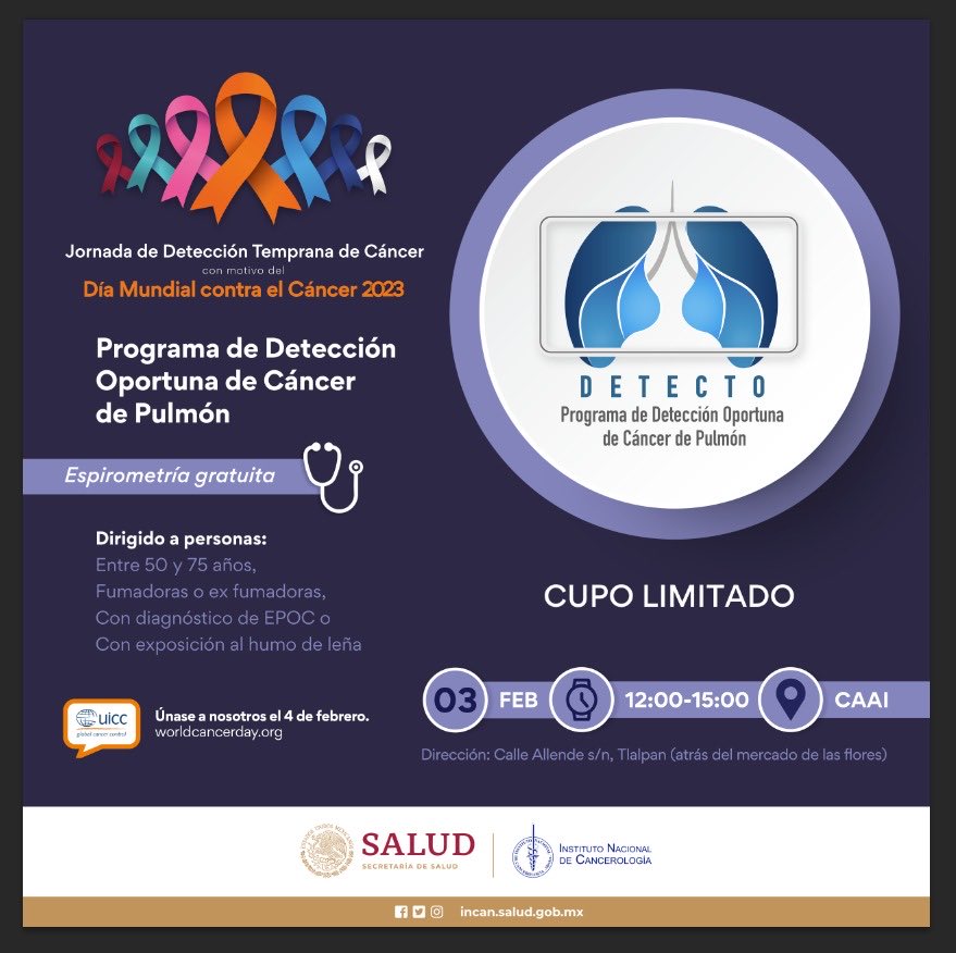 Hoy!! Jornada de detección de cáncer! Acude a valoración por especialistas en los diferentes tipos de cáncer más frecuentes
