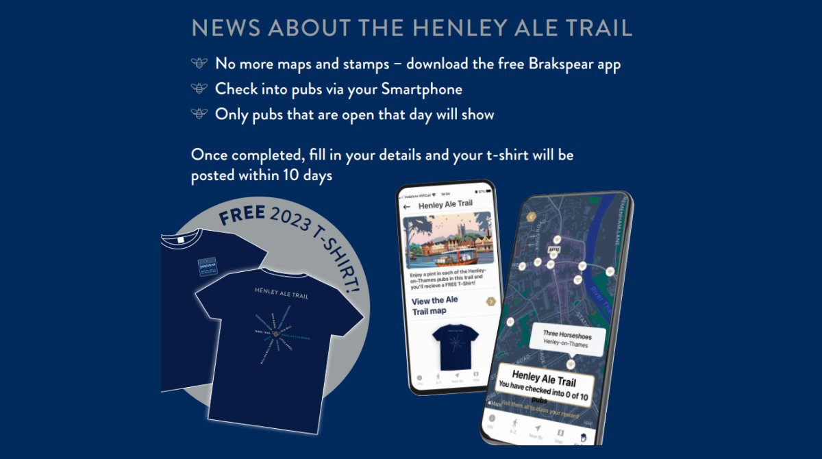 Good news, Brakspear Pubs have gone digital with its world-famous #Henley Ale trail!  Away with the paper maps &amp; stamps, fire up the app and find a pub. Start and finish at any pub you choose, check in, enjoy a pint of Brakspear and find your next pub.
brakspear.co.uk/its-all-appeni…