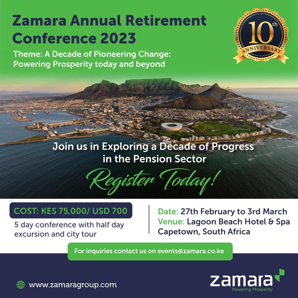 Zamara_Ke's tweet photo. The countdown to the Zamara 10th Annual Retirement Conference has officially begun! 

This year's conference promises to be bigger and better than ever before.

Interested in attending or partnering with us? Contact us via events@zamara.co.ke FMI and registration! https://t.co/3SrD1PcIFV