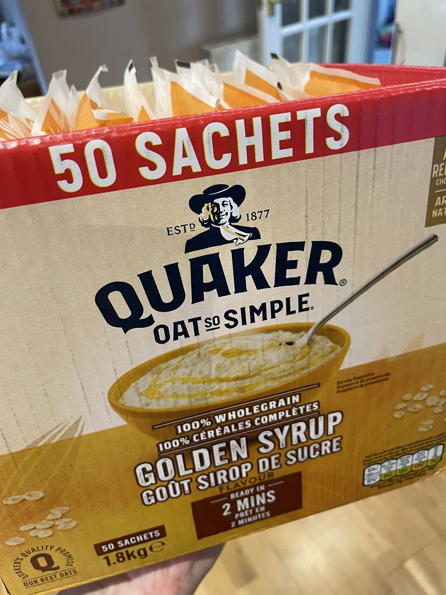 AlanHart's tweet image. Have @Quaker OatsSoSimple changed something, maybe using cheaper oats? Perhaps a bad batch?
They used to be smooth and creamy but now hardly absorb the milk and are just kind of runny with chewy bits in. 
I now have a box of 48 substandard portions left to eat!