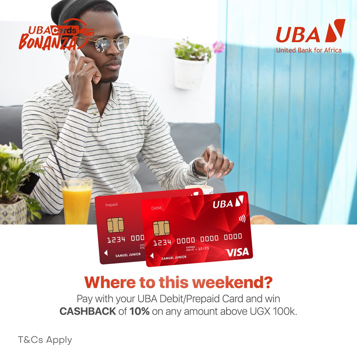 UBAUganda's tweet photo. Having great plans for the weekend.
Don't forget to pay with your UBA Debit or Prepaid card to win CASHBACK of 10% for transactions above UGX 100k.
#Cashback #UBACardsBonanza #UBADebitCard #UBAPrepaidCard https://t.co/ikTtYLzYDT