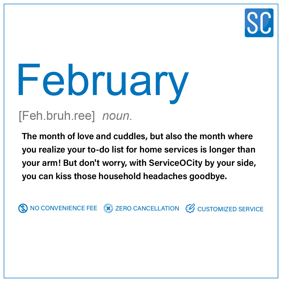 ServiceOCity's tweet photo. Love is in the air, but so is your growing to-do list for home services! Let ServiceOCity take care of it, so you can focus on the cuddles 💕
.
.
.
#ServiceOCity #HomeServicesMadeEasy #februaryfeelings #doortodoor https://t.co/3ZMeo5jzRr