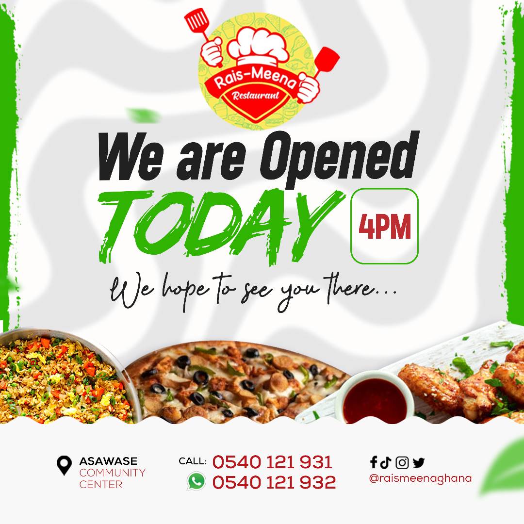 Let's meet today at 4pm for good food 
#raismeenaghana #goodfood #openingtoday