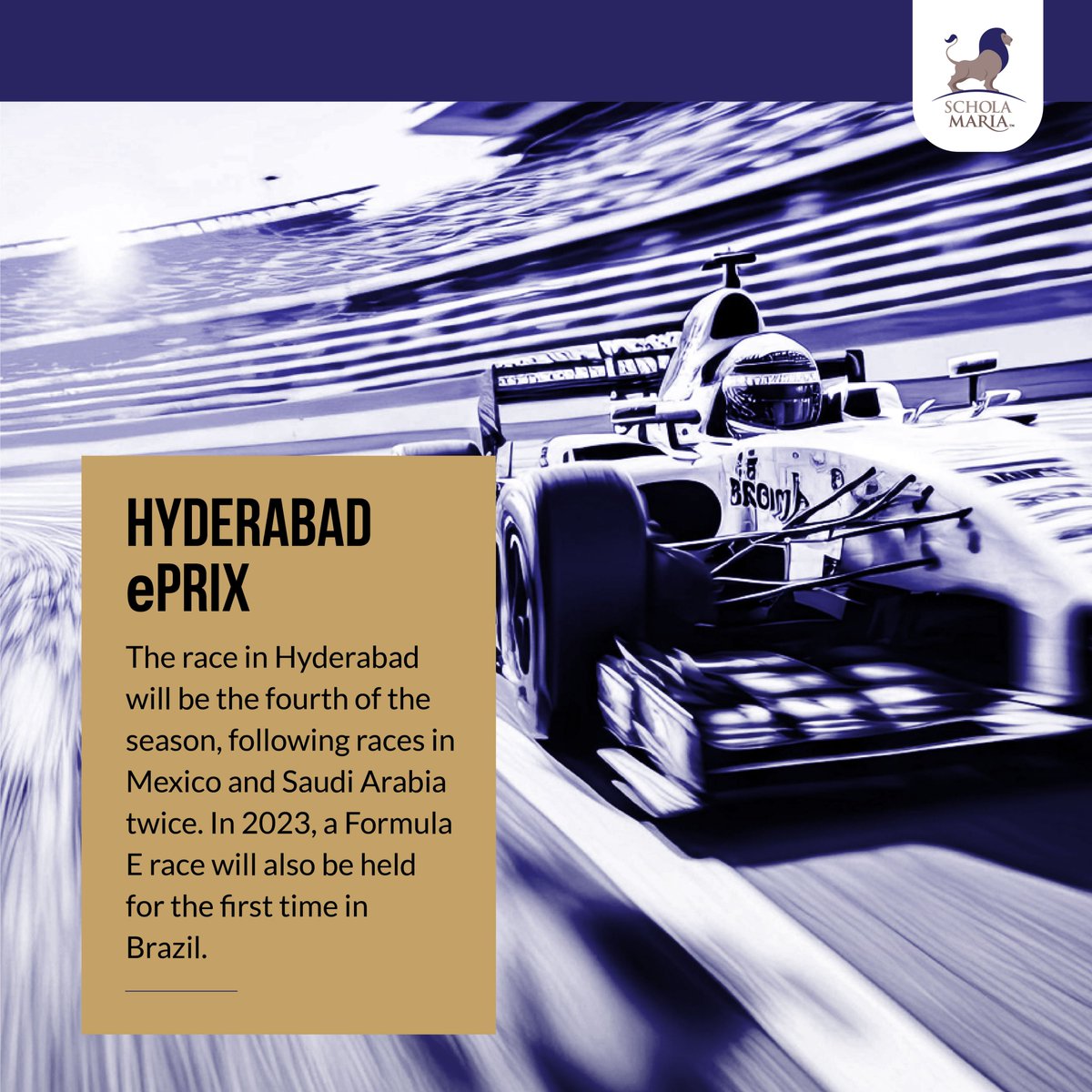 India will be hosting its very first Formula E race on February 11, 2023. 
#FormulaE #MotorRacing #SportsSchool #ScholaMaria