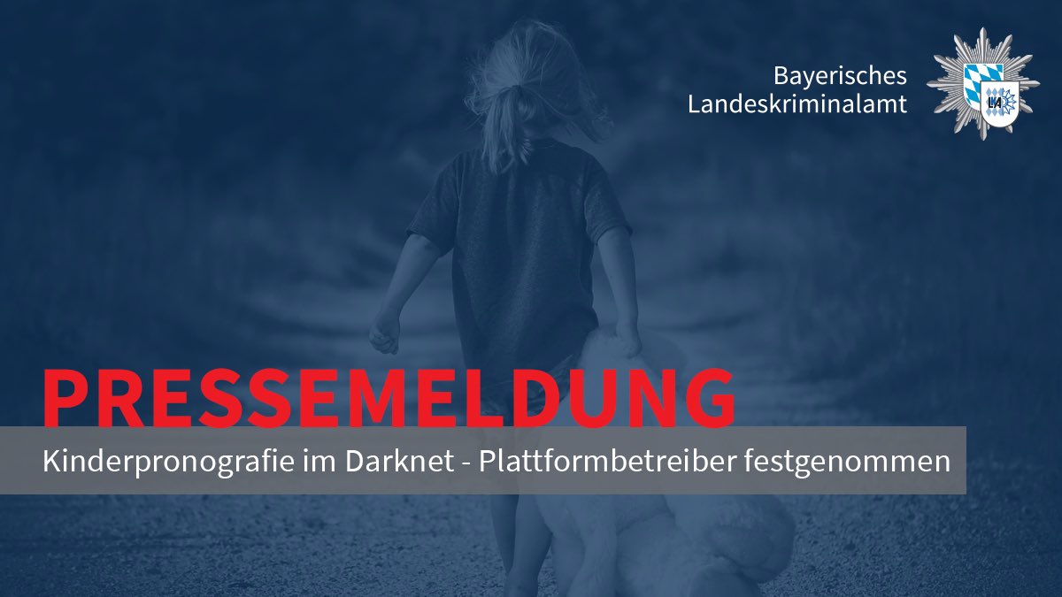 +++PRESSEMELDUNG+++
Verbreitung von Kinderpornografie im Darknet - mehrere Plattformbetreiber festgenommen

Nach mehrjährigen und intensiven Ermittlungen gelang es, drei Darknet-Plattformen stillzulegen.

Weitere Infos in der aktuellen Pressemeldung:
polizei.bayern.de/aktuelles/pres…