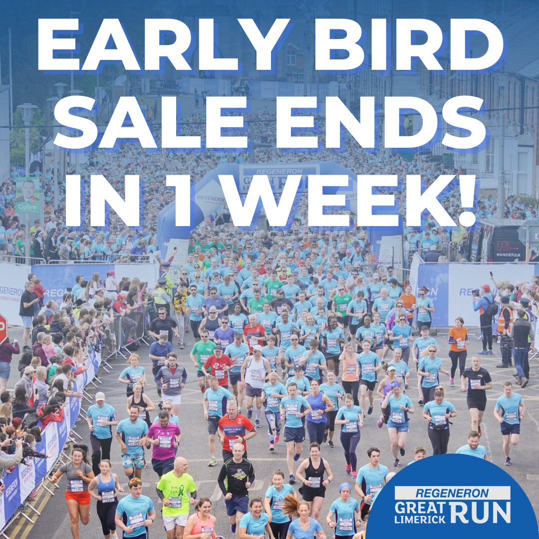 ⏳You have just 1 week to secure yourself an Early Bird entry to the Regeneron Great Limerick Run ⏳ - - Ticket prices for all distances will increase at midnight on February 10th! 🐤