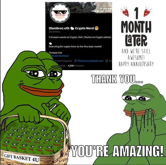 2lambro's tweet image. Today is my 30th day in actively running lambroz
This post is to boost my self ego, fish for compliments & maybe to thank the friends i meet in the short journey.
πIn this thread
1)Why i started lambro
2)DeFi, NFTfi I covered
3)Friends who inspire me
4)What i learnt & my goals