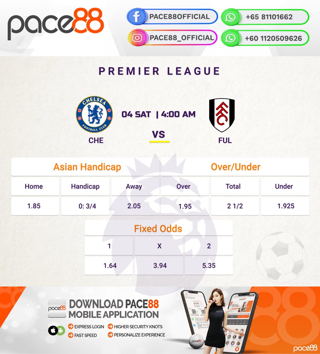 Pace88Official1's tweet photo. MATCHDAY⚽️
🏴󠁧󠁢󠁥󠁮󠁧󠁿ENGLISH PREMIER LEAGUE
🏆Chelsea 🆚 Fulham - ⏱4:00am https://t.co/va3W9uLqJn
