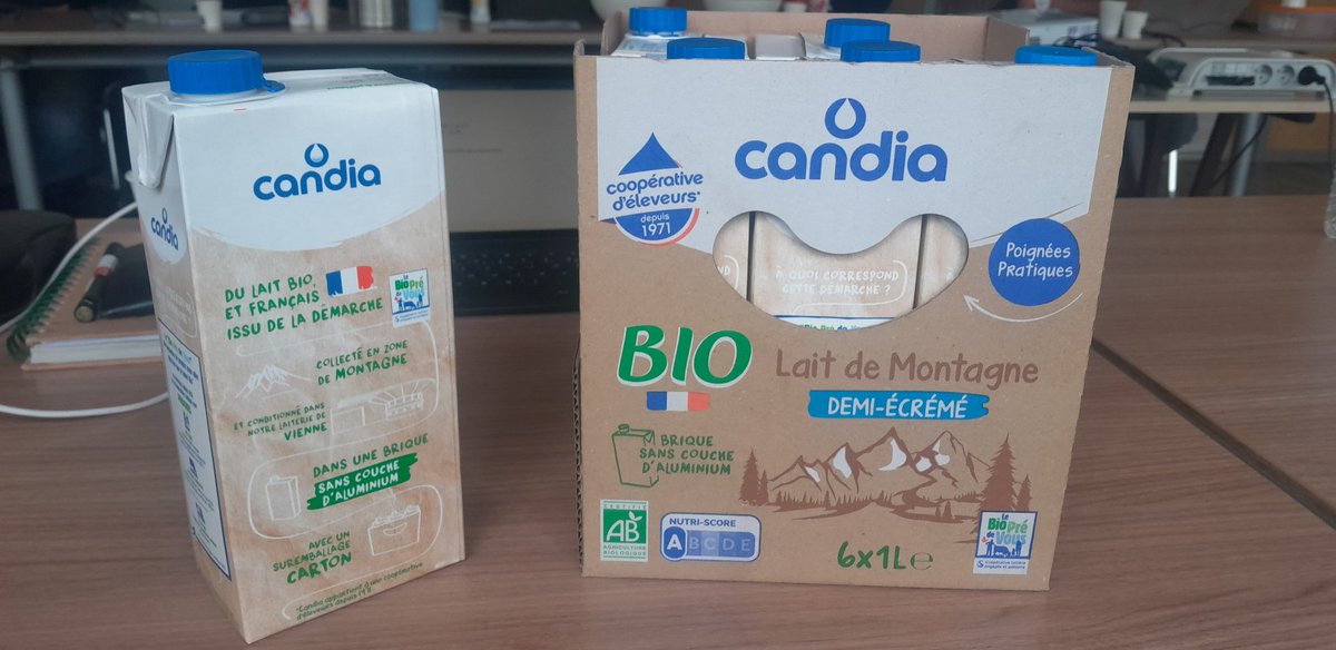Voici en avant première et bientôt dans vos magasins notre nouvelle brique "eco-conçue" de lait #bio @CandiaFrance 
Avec
✅du lait bio de #montagne 
✅issue des fermes 🇫🇷de notre coopérative #SODIAAL
✅s'appuyant sur notre démarche du Bio Pré De Vous!
✅c'est + d'engagements