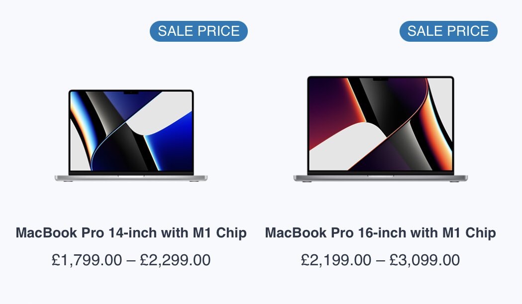 We currently have some great discounts on the MacBook Pro (with M1 Chip) 14-inch and 16-inch online and in-store. 

Limited stock available. Once they’re gone, they’re gone! 

#macbookproM1 #macbook #macbookdiscounts 

western.co.uk/cat/mac/