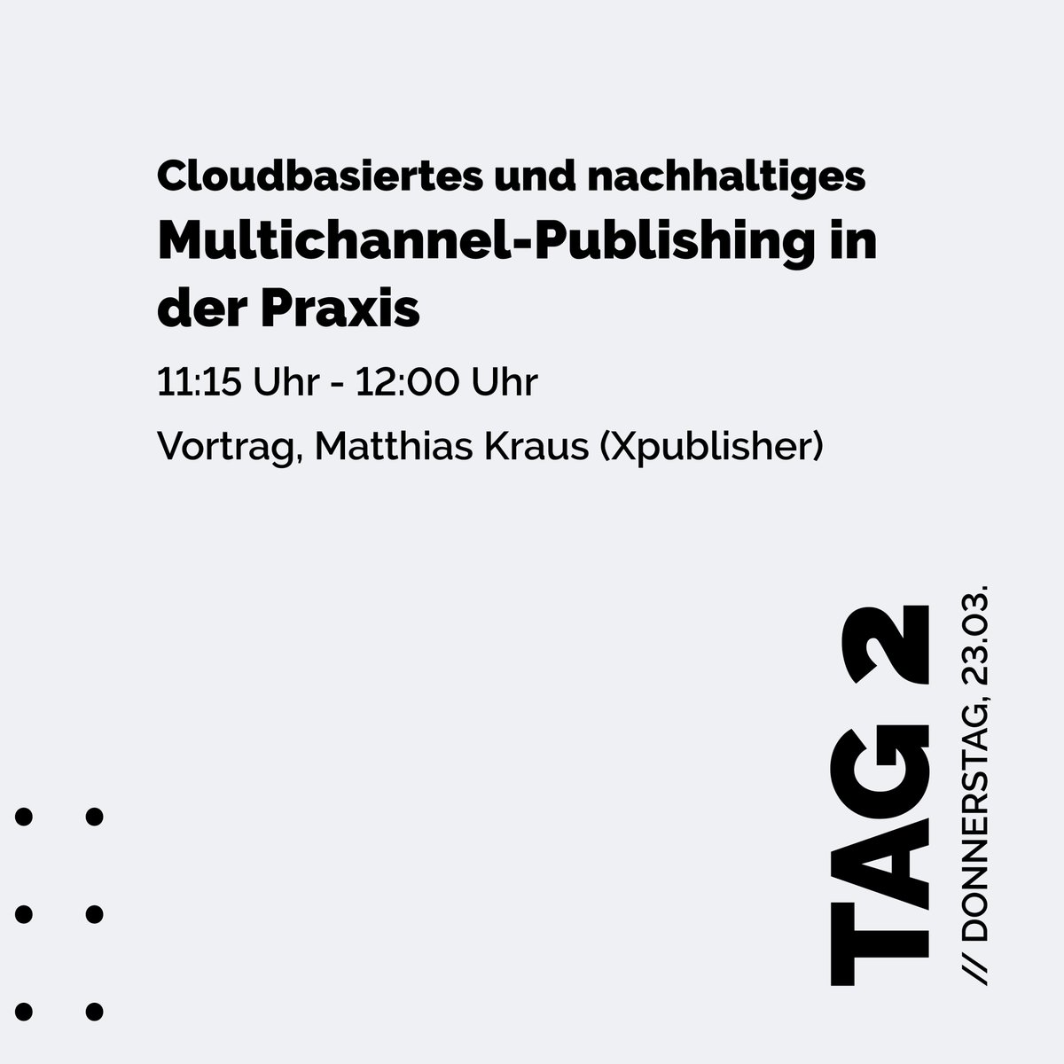 Heute geht es mit unserem #Programm auf der #PubandPrint2023 weiter. Zum Themenbereich #Digitalisierung freuen wir uns auf drei spannende #Vorträge unserer #Referenten. 
Willst du mehr über unser Programm erfahren, dann schau auf pubandprint.de vorbei!