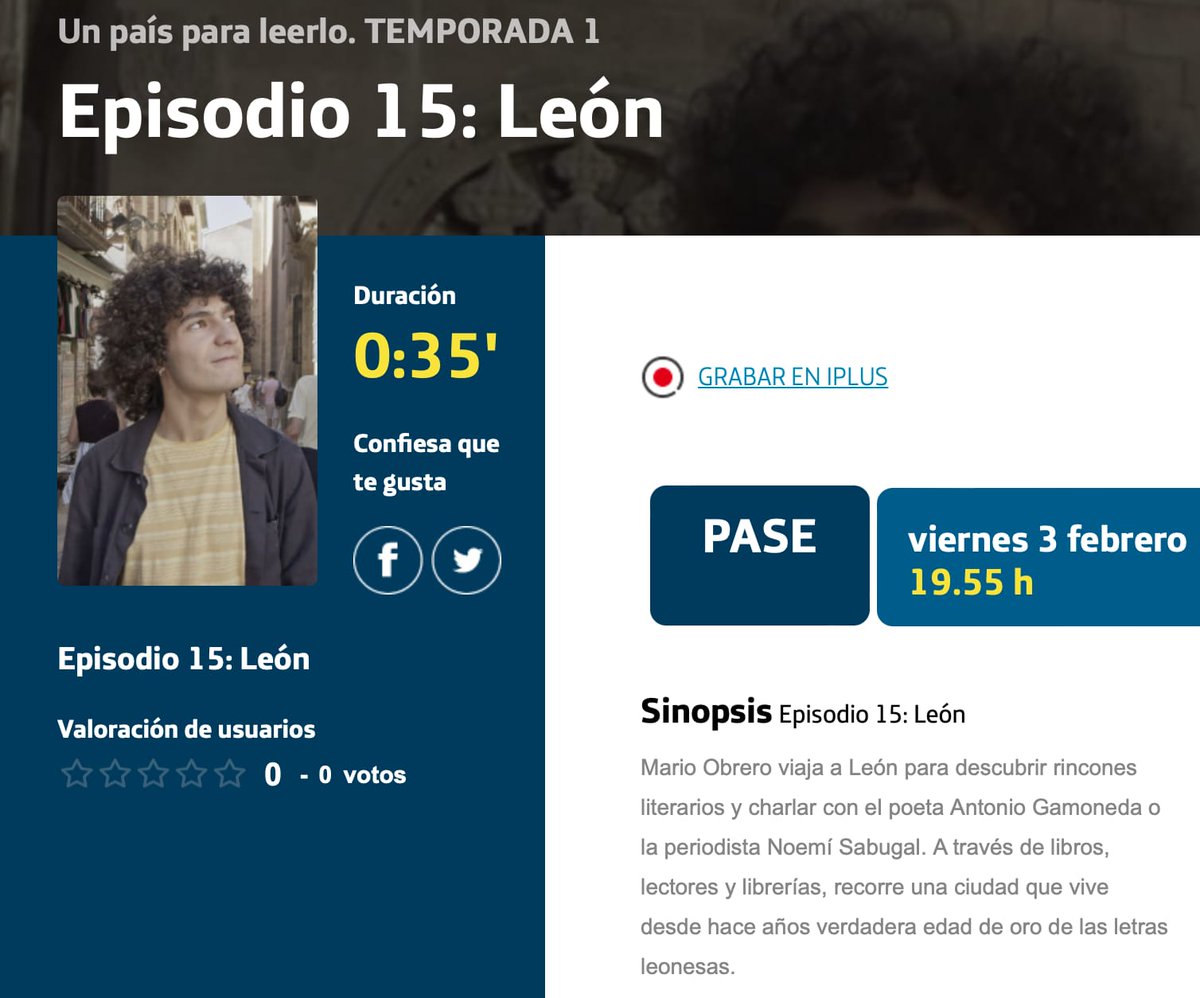 Esta tarde, a las 19:55, por la 2 de RTVE, Un país para leerlo estará en León, con Antonio Gamoneda y Noemí Sabugal como protagonistas. No os lo perdáis.
#gamoneda #antoniogamoneda #noemisabugal #noemísabugal #unpaisparaleerlo #unpaísparaleerlo #leon #león #bierzo #elbierzo