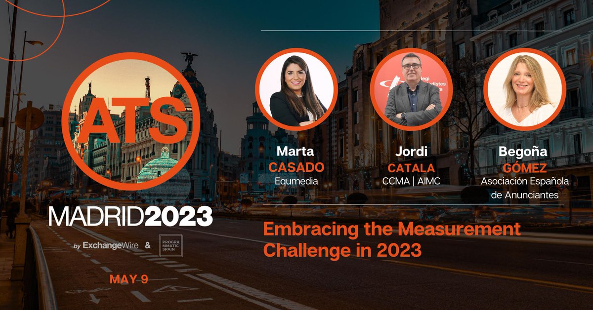 exchangewire's tweet photo. How is measurement continuing to evolve? Will we see a rise in outcomes-based marketing? @equmedia , @CCMA_cat , @AIMC_es  &amp; @aeanunciantes discuss the measurement challenge at ATS Madrid on May 9.  

https://t.co/zrzUIoWJd0 
@programaticaly  #ATSM23 https://t.co/EzMqAm1PfL