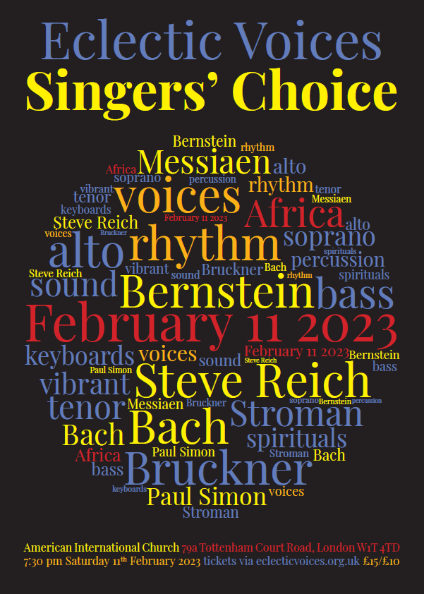 caileansiar's tweet photo. With this smorgasbord of delights - Steve Reich, Henry  Purcell and Paul Simon, on the SAME PROGRAMME - there is surely only one London choir it could be, amIright? Gig is next week; do come along! @EclecticVoices https://t.co/8ZmDewqUTe https://t.co/xOG60PwxBD