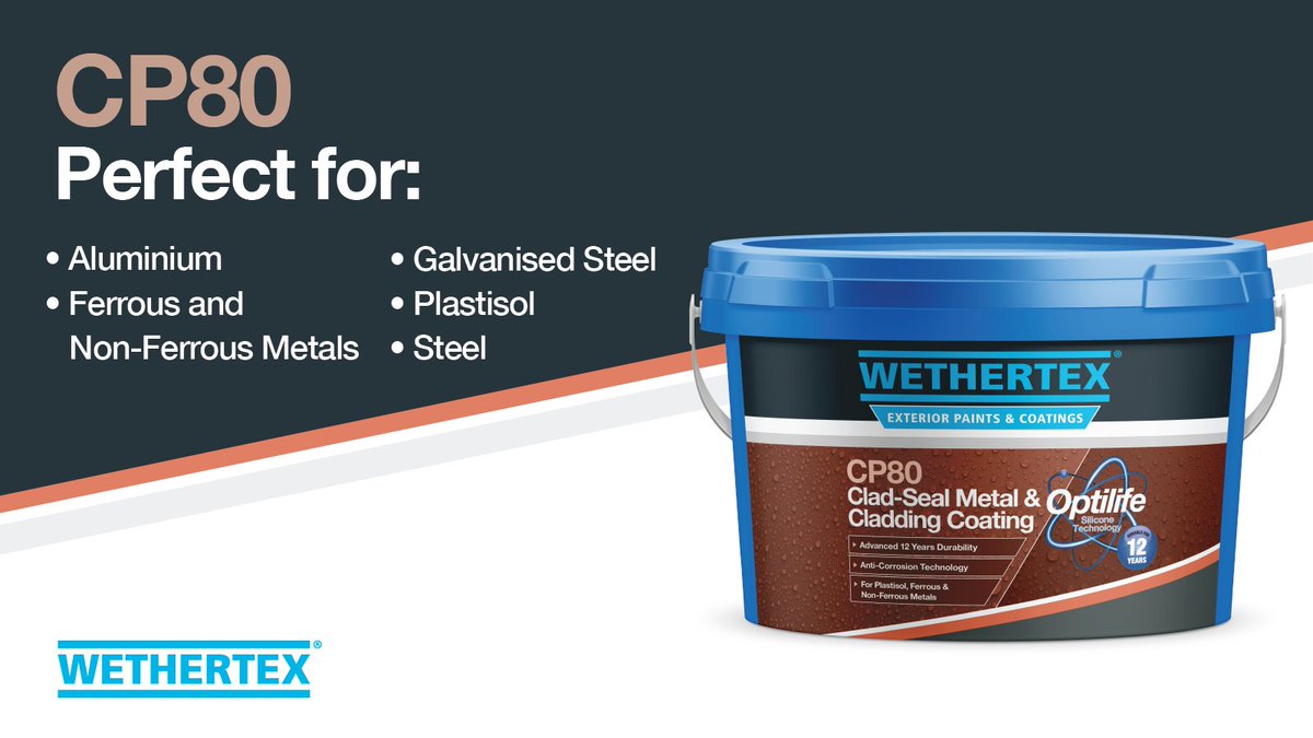 Wethertex CP80 Clad-Seal Steel &amp; Cladding Coating utilises Optilife Silicone Technology and is suitable across a wide range of substrates. 

For more information visit: ow.ly/s1xA50MErer

#wethertex #paint #exteriorpaints #quality #rennovate #homeimprovements #update