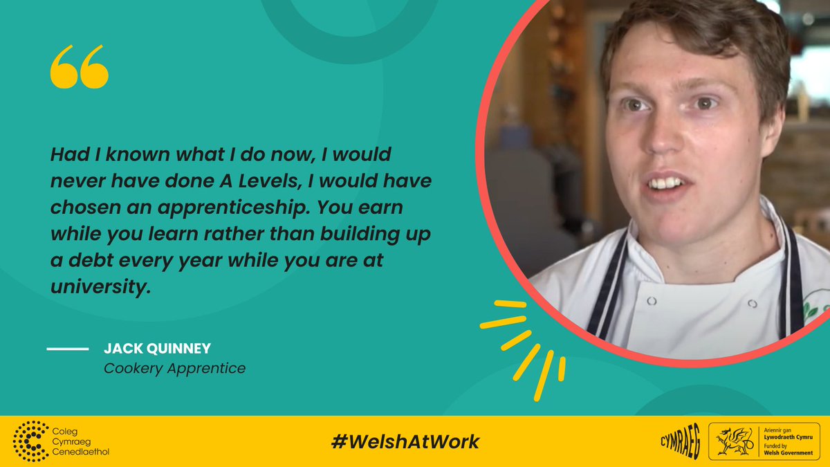 colegcymraeg's tweet photo. “Being able to speak both Welsh and English is an advantage when it comes to employment in Wales because you have an extra skill." - Jack Quinney, a cookery apprentice. 🧑🍳
Watch the video 👇
https://t.co/2k1DkWa6Os
#WelshAtWork
@BusnesLLM @ApprenticeWales https://t.co/oIPF5btCRT
